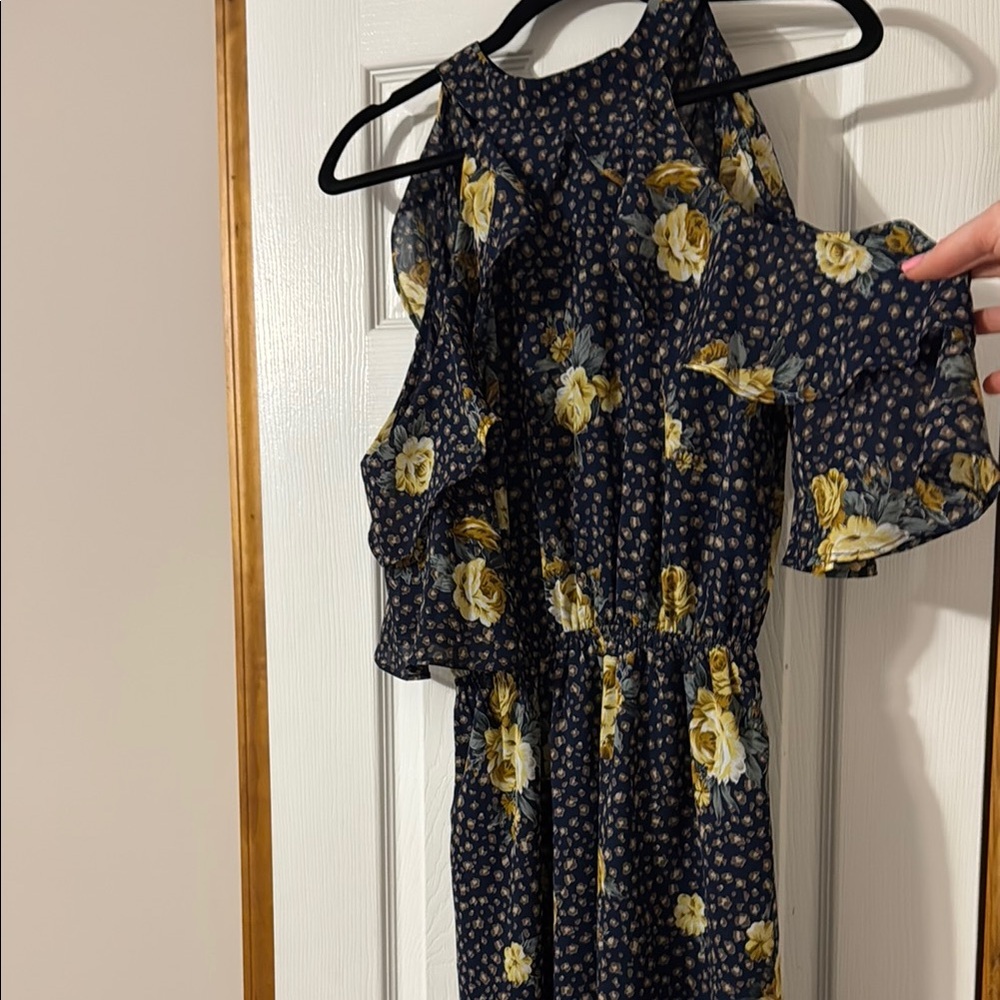 Floral Halter Neck Open Shoulder Dress